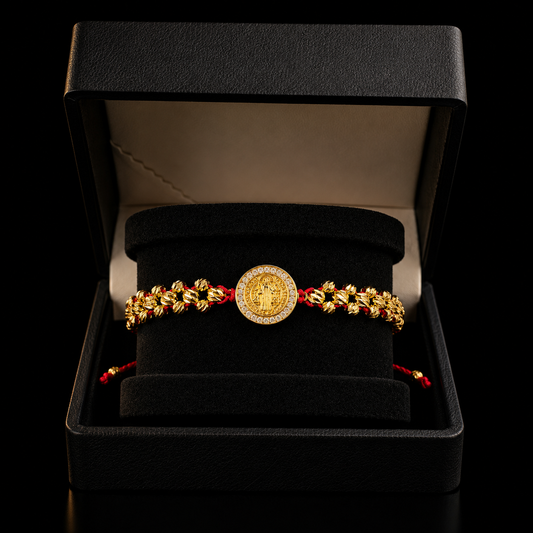 Pulsera tres carriles San Benito oro laminado 18K