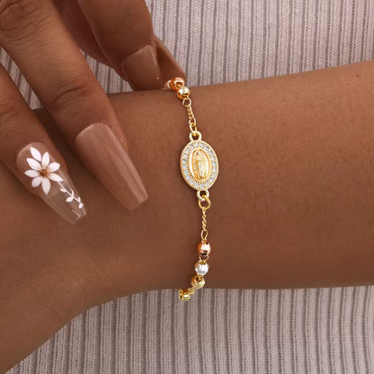 Manto de Fe™ – Pulsera Virgen María & Cristo en Oro Laminado 14K Certificado