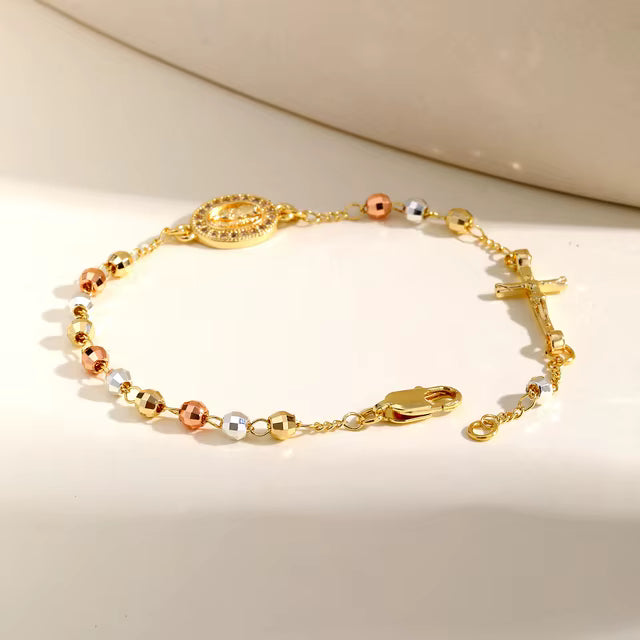 Manto de Fe™ – Pulsera Virgen María & Cristo en Oro Laminado 14K Certificado