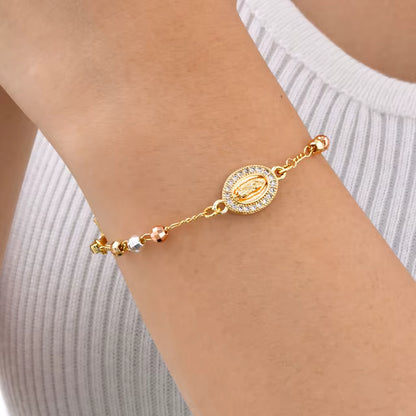 Manto de Fe™ – Pulsera Virgen María & Cristo en Oro Laminado 14K Certificado